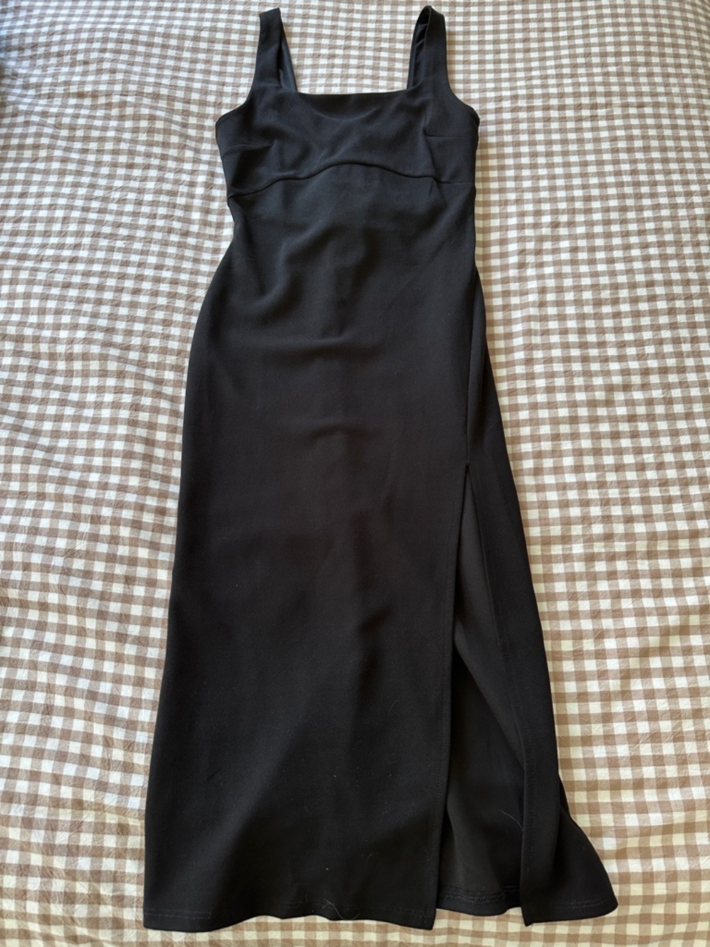 Black Square-Neck Midi Dress with Slit